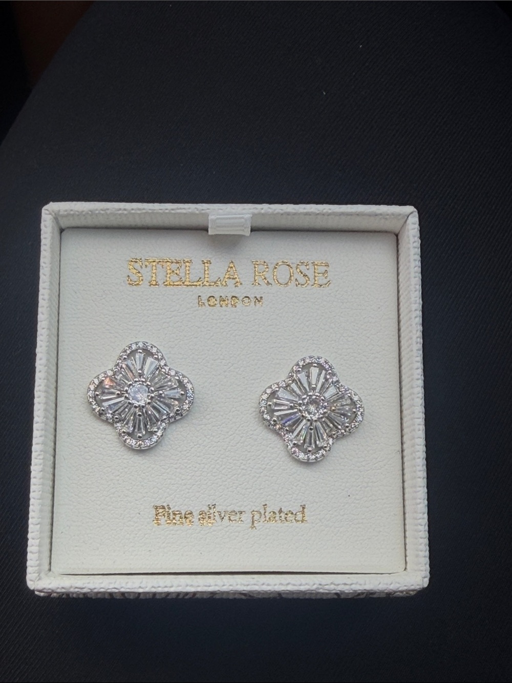 Stella Rose Silver-Plated Crystal Flower Stud Earrings
